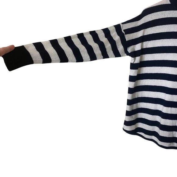 Madewell S Navy White Stripe Mock Neck Sweater Wool Alpaca Blend Preppy - Picture 7 of 9